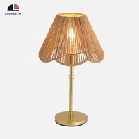 Lampe de table de chevet vintage moderne en rotin nordique, dorée, décorative, pour la protection des yeux, pour la chambre à coucher, de luxe, à LED