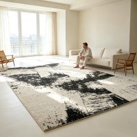 Tapis géométrique noir et blanc, design abstrait, tapis jacquard, revêtement de sol moderne pour la maison et l'hôtel