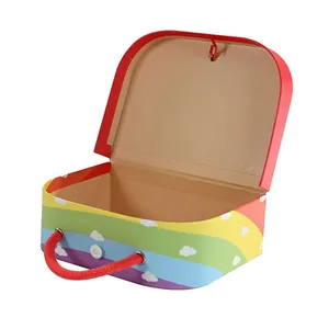 Custom Cute Pig Print Kids Gift <b>Box</b> with Handle, Rainbow Paper Suitcase <b>Box</b> for Children <b>Party</b> - Product Image 6