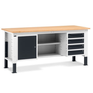 Fami WORK2007 Établi réglable de 200cm, fermé, plateau en bois, armoire et 4 tiroirs - Product Image 1