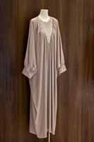 Abaya de luxe en polyester perlé, élégante, pour femmes musulmanes, longueur ras du sol, col, Ramadan, Aïd, Kaftan modeste, Robe de soirée