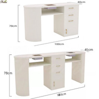 Ensemble de table de manucure moderne blanche avec cadre doré de luxe, chaise de salon de manucure en velours, bureau à ongles ovale ondulé, station de manucure pour salon de beauté