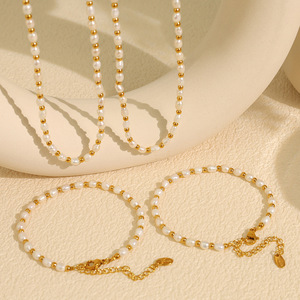 Freshwater Pearl Necklace And <b>Bracelet</b> Set For Women Imitation Pearl Jewelry Party Fashion Accessory - Product Image 1