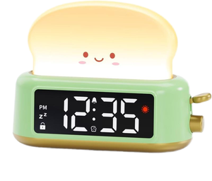 Đồng hồ cạnh giường ngủ với đèn bánh mì nướng <span class=keywords><strong>5</strong></span> âm báo thức bánh mì nướng Đêm ánh sáng đồng hồ báo thức Pin hoạt động đồng hồ báo thức cho trẻ em - Product Image 1
