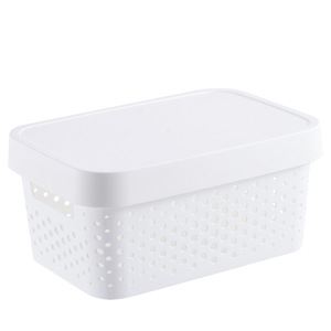 Plastic Storage <b>Basket</b> Rectangle White <b>Stackable</b> With Lid For Bathroom Kitchen Organizing - Product Image 5