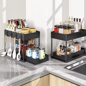 Rangement pour la cuisine <span class=keywords><strong>Étagère</strong></span>s de rangement coulissantes <span class=keywords><strong>en</strong></span> <span class=keywords><strong>plastique</strong></span> <span class=keywords><strong>noir</strong></span> avec tiroirs coulissants Organisateurs sous l'évier - Product Image 5