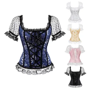 Princess Corset Lace Top Floral Corsets for Women Plus Size Vintage Corset Bustier Lace Up Pink Blue Gold