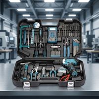 Boîte à outils en acier, ensemble de perceuses multifonctions, batterie au lithium, étui rigide, kit d'outils de quincaillerie domestique