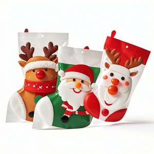 Emballage en plastique laminé de forme spéciale en mylar personnalisé sac de bonbons en forme de bas de Noël à fermeture éclair debout - Product Image 5