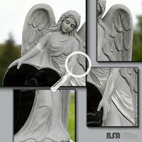 Monuments traditionnels d'ange en marbre Pierres tombales d'ange en granit noir pour la décoration de tombes de cimetière