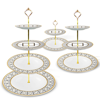 Service de Table en Porcelaine Fine Luxe Noir et Blanc à Motif Géométrique Quadrillé et Lignes pour Restaurant, Mariage, Maison