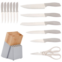 Ensemble de 13 couteaux en acier inoxydable avec bloc à couteaux en bois, multifonctionnel pour la cuisine, avec ciseaux, ensemble de couteaux de chef