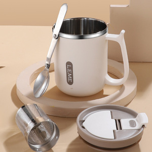 Gobelet isotherme en acier inoxydable Leme 500 ml, tasse à café de bureau avec couvercle et paille pour usage extérieur - Product Image 4