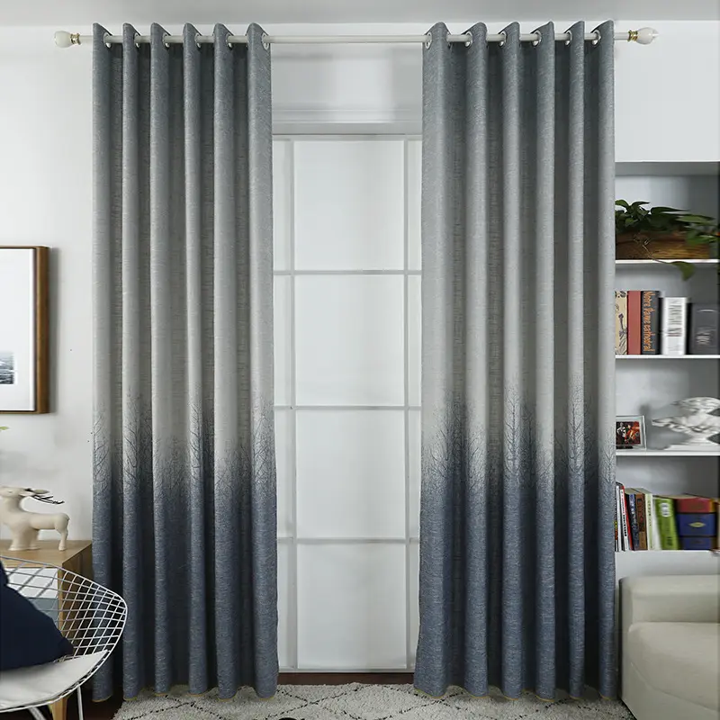 Wholesale living room beautiful print tree polyester thick linen blackout curtain for window