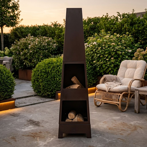 Brasero Moderno Independiente de Leña con Parrilla para Cocinar y Almacenamiento, Chimenea Metálica para Exteriores con Recubrimiento en Polvo Ecológico - Product Image 1