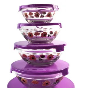 Food Grade Set of 5 pcs Heat Resistant Food Storage Bowl with Lid Multi-function Salad Bowl Glass bowl