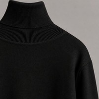 Pull en maille à col roulé noir pour enfants Garson, 50 % polyester, tricot fin, col côtelé haut, pull fin pour l'automne, OEM/ODM