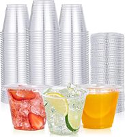 EaMasy Lot de 100 gobelets jetables en plastique transparent de 9 oz, résistants aux fuites, avec couvercles plats pour crème glacée, boissons froides, desserts aux fruits