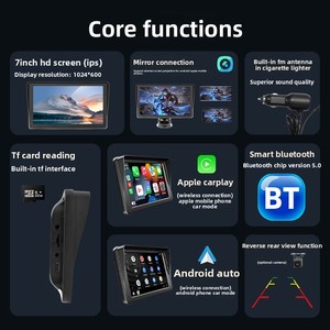 7 Inch <strong>Android</strong> Car MP5 <strong>Player</strong> with Wireless CarPlay - Portable Touchscreen Stereo with Reversing Camera &amp; USB Support - Product Image 2