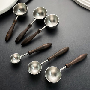 Stainless Steel <b>Measuring</b> <b>Spoons</b> With Wooden Handles Multi Size Retro Kitchen Baking Tools Coffee Bean Scoop Food Grade - Product Image 2