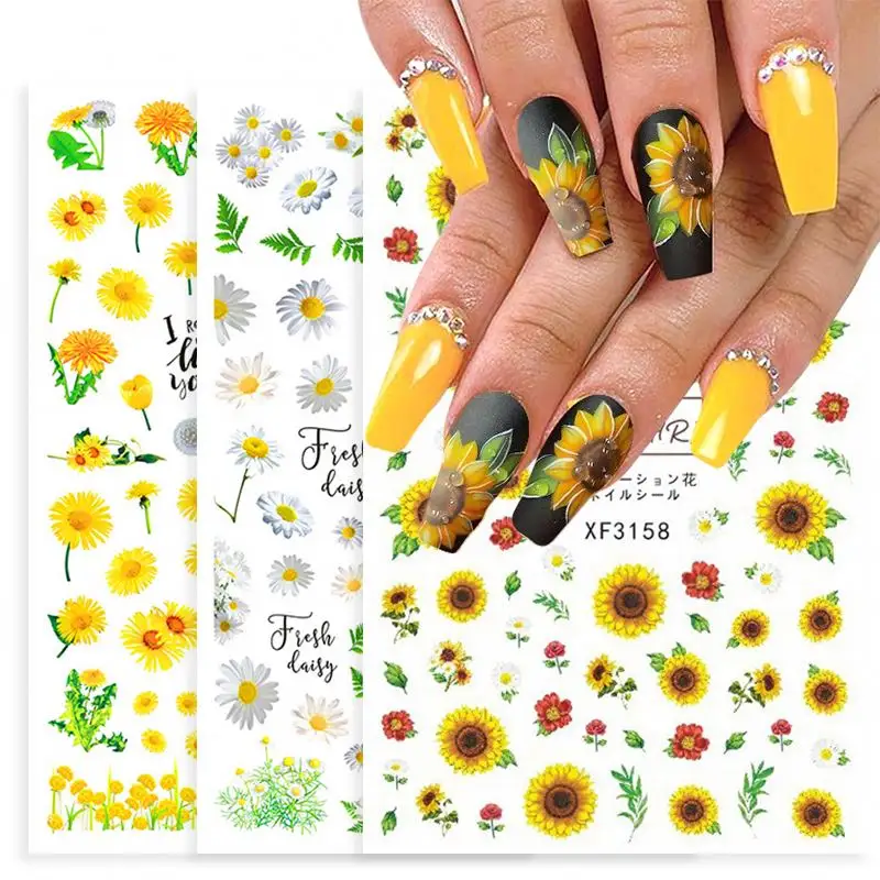 3D Nagel Blume Unkraut Aufkleber Nägel Sonnenblumen Kleine Gänseblümchen Abziehbilder DIY Nail Art Maniküre entwirft Kunst dekorationen