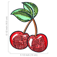 Parche Termoadhesivo de PVC Bordado con Lentejuelas de Cereza Roja Brillante y Hoja Verde, de Calidad Garantizada, para Ropa