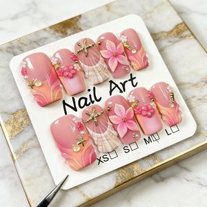 <span class=keywords><strong>Uñas</strong></span> Postizas Hechas a Mano Qianya, Degradado <span class=keywords><strong>Rosa</strong></span>, Flores Talladas en 3D, 10 Piezas, <span class=keywords><strong>Uñas</strong></span> Acrílicas, Punta Francesa, Estilo Europeo Americano, Venta al Por Mayor - Product Image 6