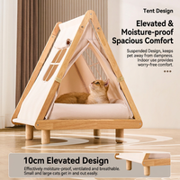 Erhöhtes Katzenhaus aus Holz mit Zelt und Kissen, dreieckig, Push-Up-Verschluss, leicht zu reinigen, für alle Jahreszeiten, geeignet für kleine Tiere