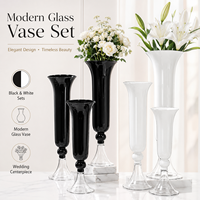 Grands ensembles modernes noir et blanc Vase de mariage floral en verre Centres de table artificiels Vase décoratif Station