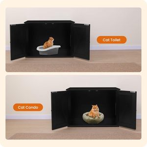 Armoire de rangement simple en bois noir 65L avec contrôle des odeurs pour litière de chat et accessoires pour animaux de compagnie d'intérieur - Product Image 3