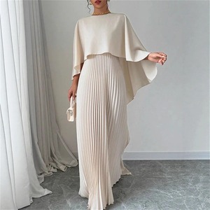 Conjunto <span class=keywords><strong>de</strong></span> <span class=keywords><strong>Vestido</strong></span> <span class=keywords><strong>Largo</strong></span> Plisado Elegante <span class=keywords><strong>de</strong></span> Color Rojo Sólido con Mangas Largas, 2 Piezas, para Mujer, para Fiestas y Cenas - Product Image 1