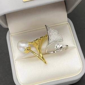 Anillo de Plata S925 10535DIY, Accesorio para Anillo con Soporte Vacío para Múltiples Perlas, con Cuentas Redondas de 6-9 mm, Conjunto de Joyería de Plata - Product Image 3