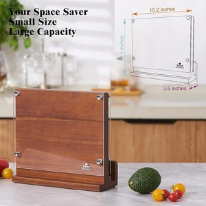Porte-couteaux magnétique en bois 7 pièces, support de rangement pour couteaux de cuisine avec cadre en acrylique pour usage domestique - Product Image 4