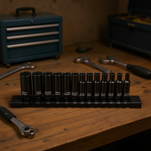 Jeu de douilles à 6 points de 1/4 po, 14 pièces, en acier au chrome-vanadium, finition oxyde noir, avec cliquet, pour réparation DIY - Product Image 2