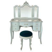 Table de toilette avec miroir à trois volets sculpté et doré de style rococo avec tabouret