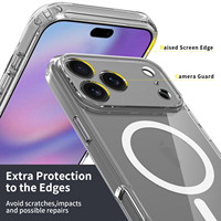 Coque de protection transparente pour iPhone 17 16 15 Pro Max avec chargement magnétique, protection d'objectif anti-rayures à pores fins