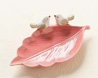 Plateau à goûter en céramique personnalisé en forme d'oiseau vert et rose, plateau de rangement pour bijoux, plateau de luxe pour savon
