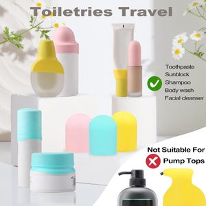 ฝาครอบขวดซิลิโคนสำหรับเดินทาง ของขวัญแปลกใหม่สำหรับการเดินทางเพื่อธุรกิจ ป้องกันเครื่องสำอางรั่วซึม ป้องกันการรั่วไหล ล้างทำความสะอาดได้ มีช่องแบ่งเก็บของ - Product Image 5