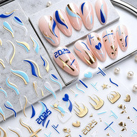 Autocollants 3D bronzants pour ongles, motif œil bleu et serpent, lignes abstraites françaises, étoiles, décorations auto-adhésives pour manucure