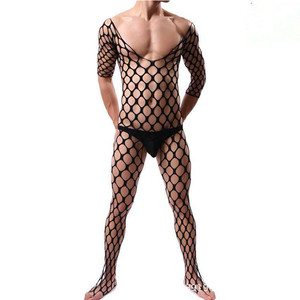 Men's <b>Fishnet</b> <b>Bodysuit</b> Black Nylon Thin Sexy Hollow Out One Piece Underwear For Special Occasion - Product Image 4