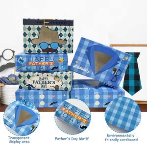 Boîtes cadeaux pour fête de la fête des pères, 12 pièces, motif cravate et barbe, fenêtre transparente, double face, boîtes cadeaux pour friandises de la fête des pères - Product Image 5