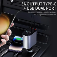 Pengisi Daya Mobil Retractable 120W Pengisian Cepat untuk Iphone 16 Samsung Pixel 4 in 1 Adaptor Pengisi Daya Mobil Cargador Coche Auto Ladegerat