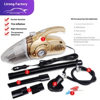 Pompe à air électrique portative 4-en-1 puissante 12V avec aspirateur et éclairage LED pour voiture et mesure de pression
