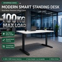Bureau électrique réglable en hauteur robuste avec double moteur dissimulé, plateau en fer et bois, pieds ovales, stable et ergonomique pour position assise ou debout