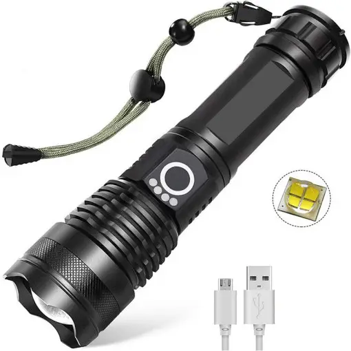 USB Rechargeable Zoom Search Light Work Lantern Flashlight Flash 4800 Lumens Portable Light