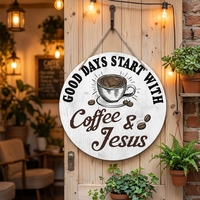 Décoration de café personnalisée en bois de style rustique, artisanat en bois, plaque signalétique circulaire, plaque signalétique créative en forme de tasse à café