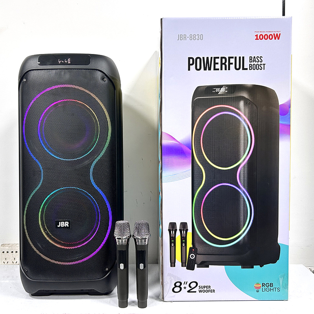 JBR-8830 Hot Sale Outdoor Super Bass Wireless Karaoke BT Speaker FM Radio Portable RGB Light Stereo Woofer Blue-tooth Speaker