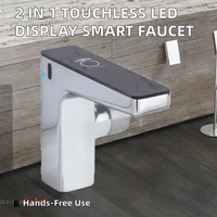 Robinet de lavabo automatique intelligent à capteur, sans contact, en laiton chromé, à montage sur comptoir, avec affichage numérique LED, pour salle de bain et salle de sport