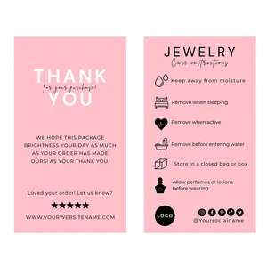 Impresión personalizada profesional de lujo lámina de oro blanco negro papel joyería cuidado instrucciones tarjeta de agradecimiento para pequeñas empresas