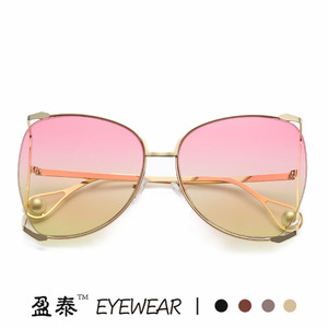 Lunettes de soleil Yingtai, monture dorée, verres dégradés roses, protection UV400, lunettes de soleil tendance pour femmes, monture légère en plastique et métal - Product Image 5